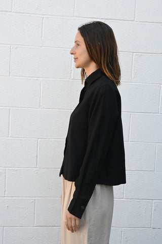 Cropped Black Wool Shirt