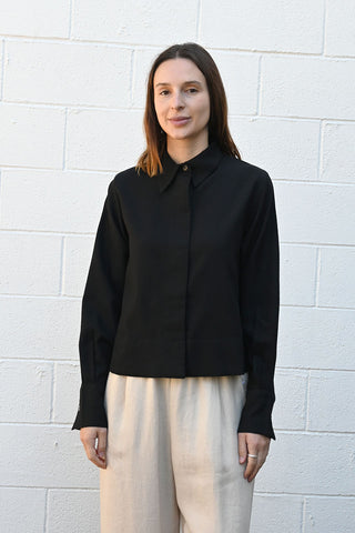 Cropped Black Wool Shirt