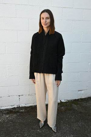 Zippered Felted Cardigan in Black