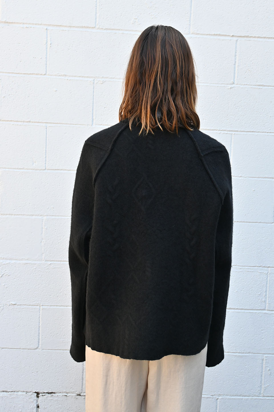 Zippered Felted Cardigan in Black