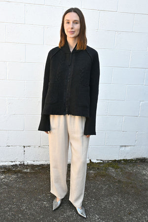 Zippered Felted Cardigan in Black