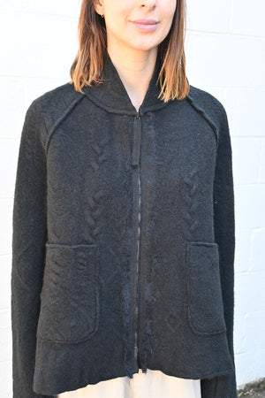 Zippered Felted Cardigan in Black