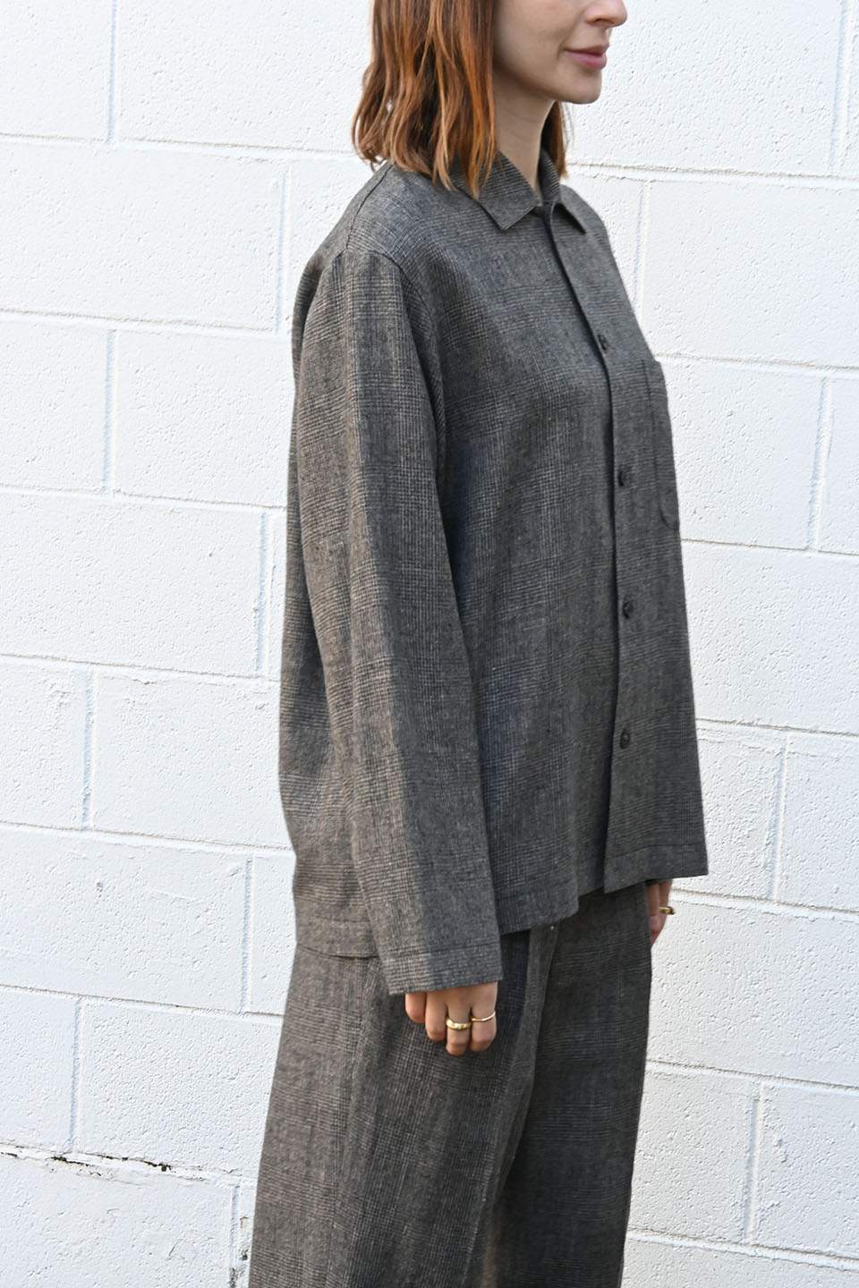 Plaid Linen Wool Twill Shirt Jacket