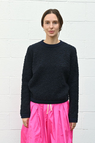 Textured Round Neck Pullover in Navy