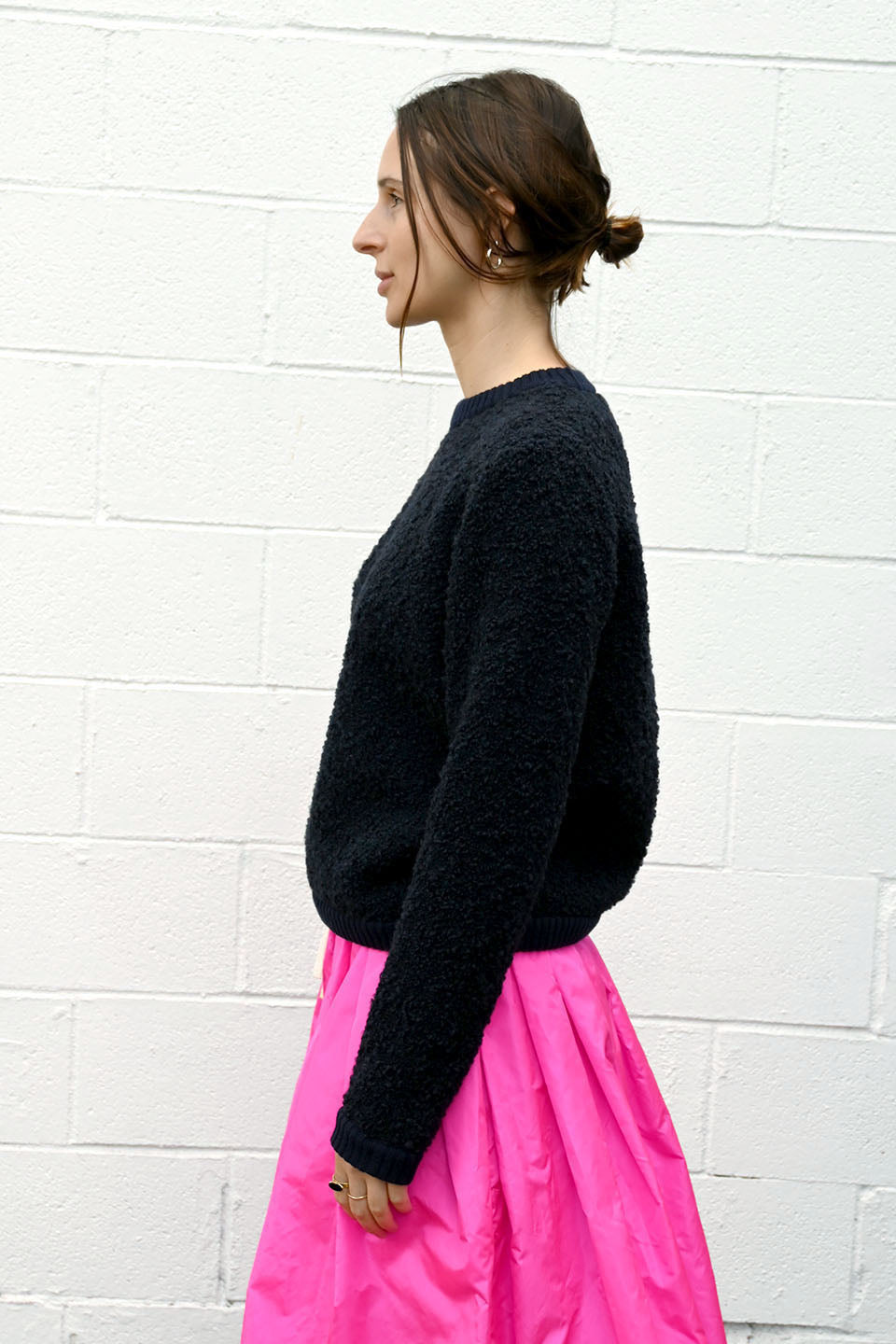 Textured Round Neck Pullover in Navy