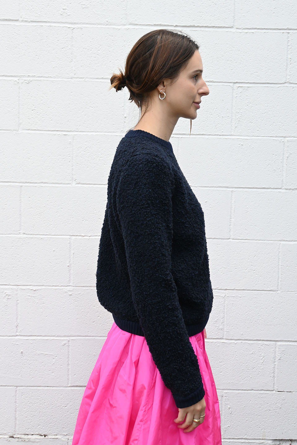 Textured Round Neck Pullover in Navy