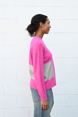 Cashmere Seamless Crew Neck Wide Color Block Pullover