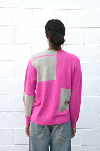 Cashmere Seamless Crew Neck Wide Color Block Pullover