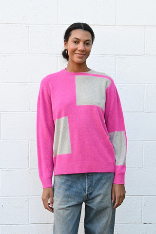 Cashmere Seamless Crew Neck Wide Color Block Pullover