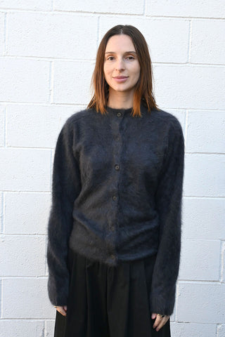Royal Cashmere Fur Cardigan in Charcoal Gray