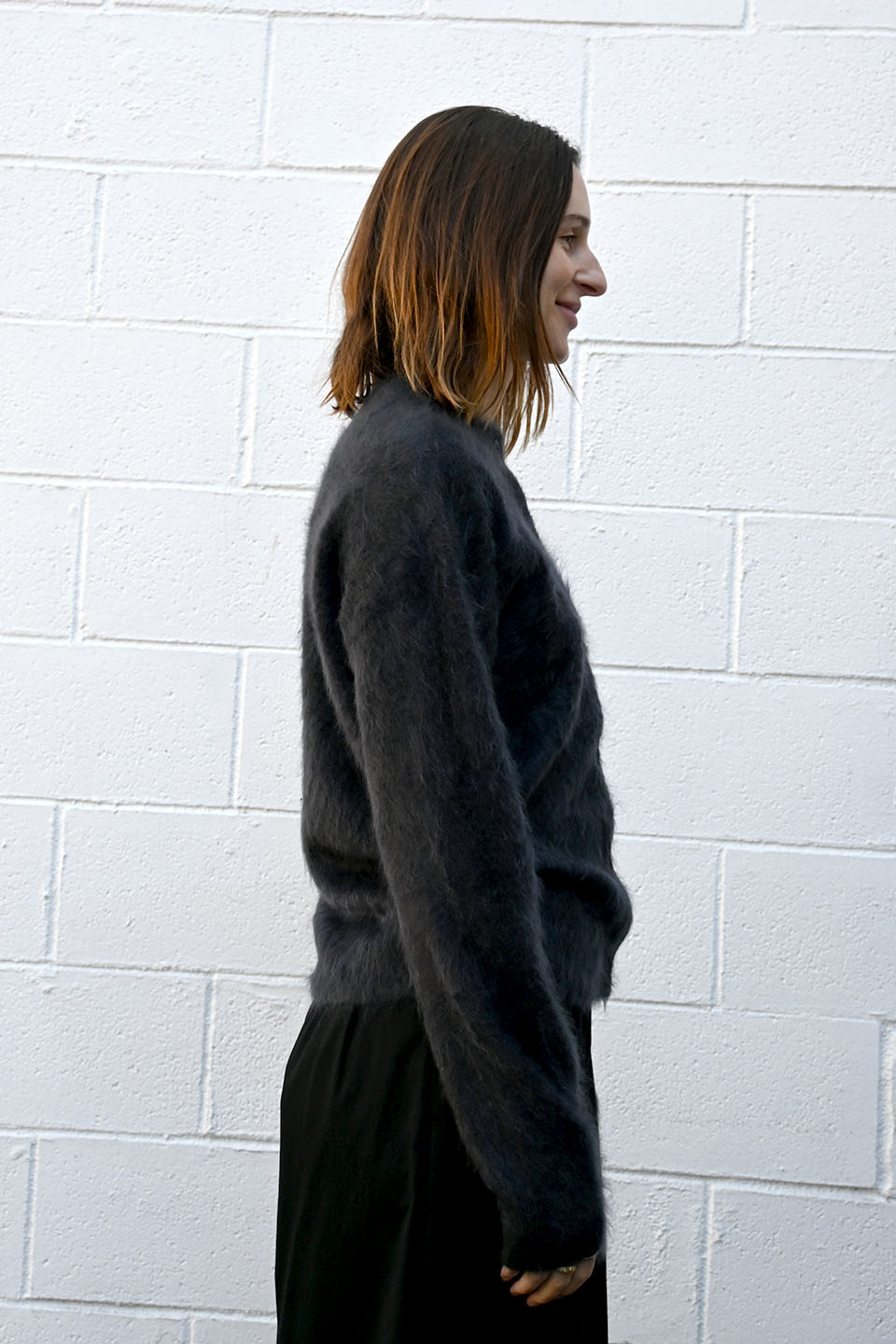 Royal Cashmere Fur Cardigan in Charcoal Gray