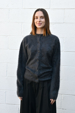 Royal Cashmere Fur Cardigan in Charcoal Gray