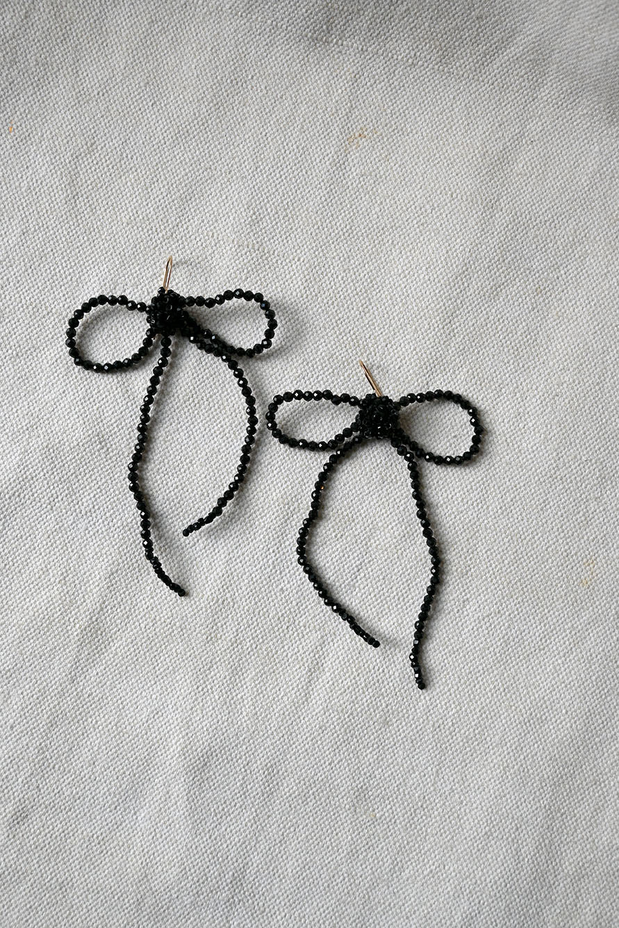 Black Spinel Bow Earrings