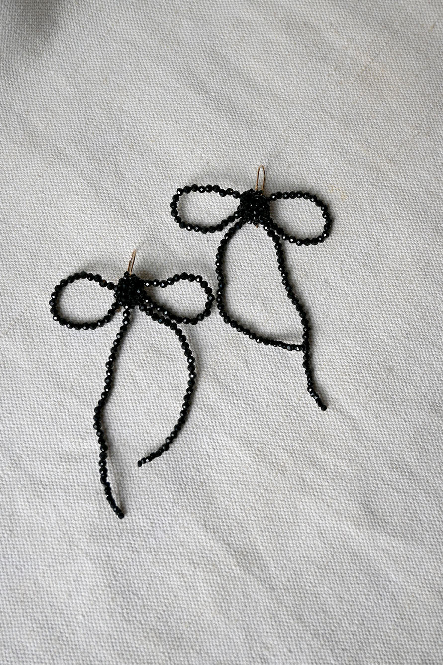 Black Spinel Bow Earrings