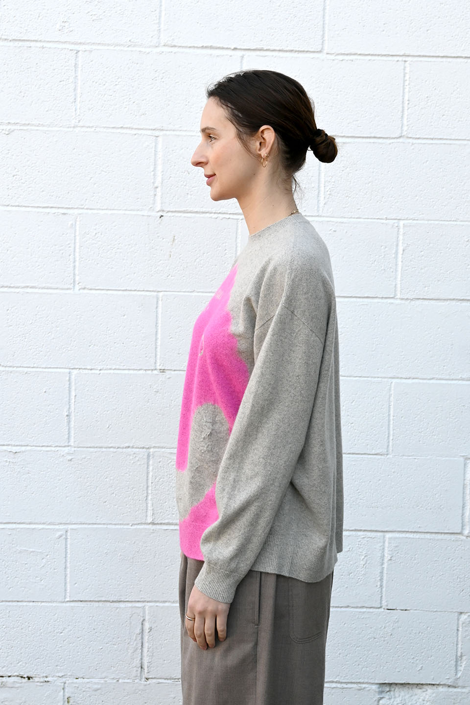 Cashmere Seamless Crew Neck Wide Face Pullover