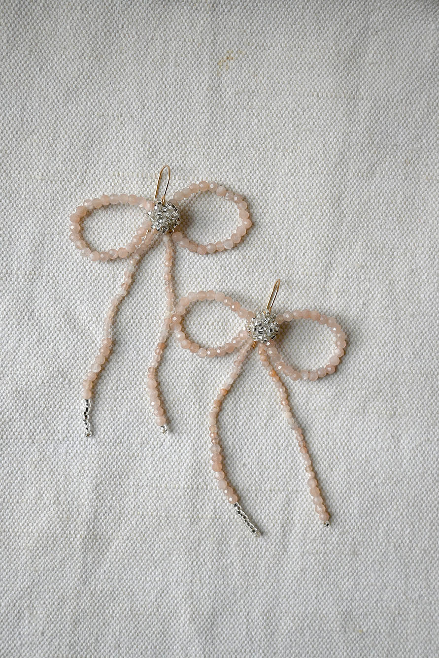 Peach Moonstone Bow Earrings