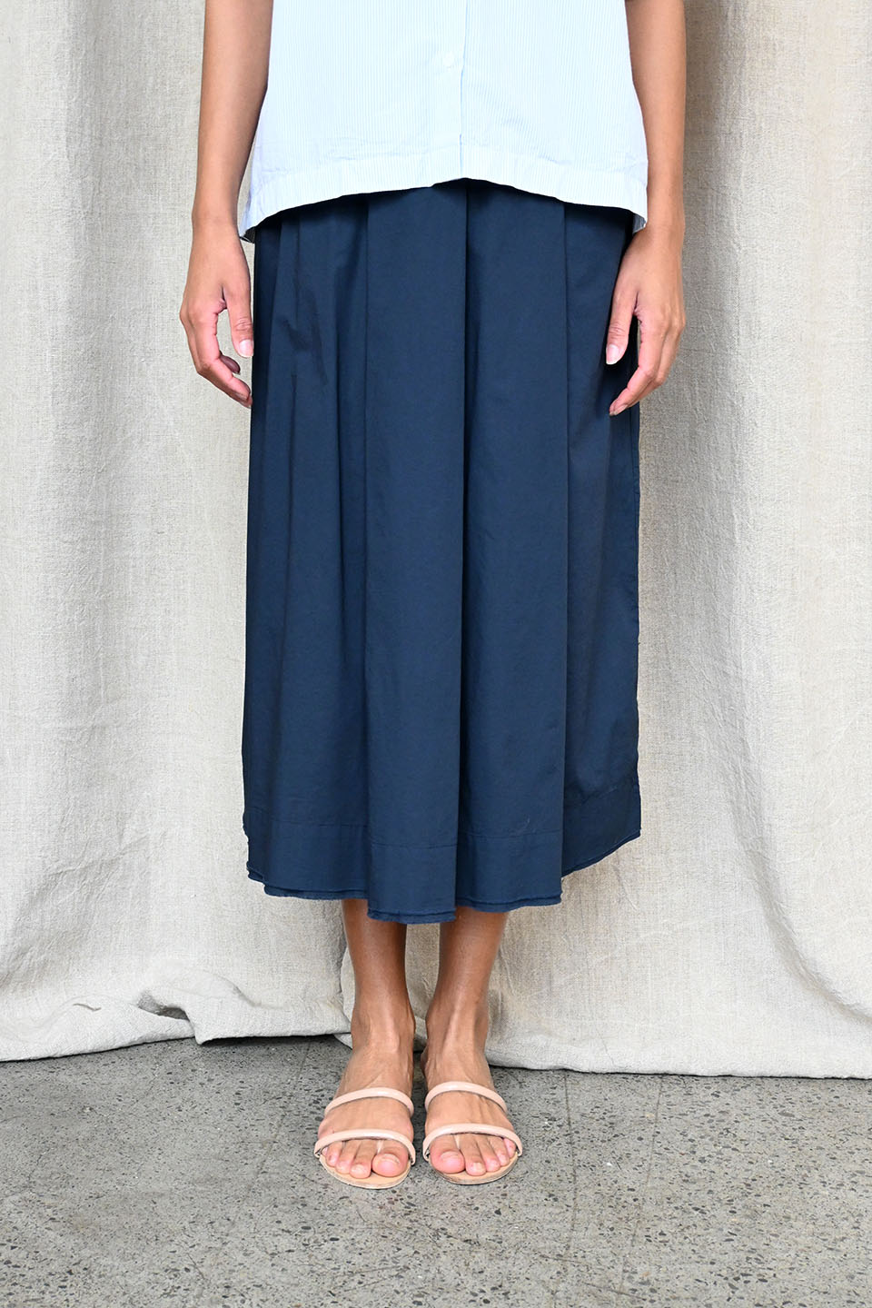 Pleated Cotton Navy Skirt