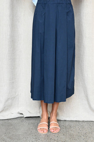 Pleated Cotton Navy Skirt