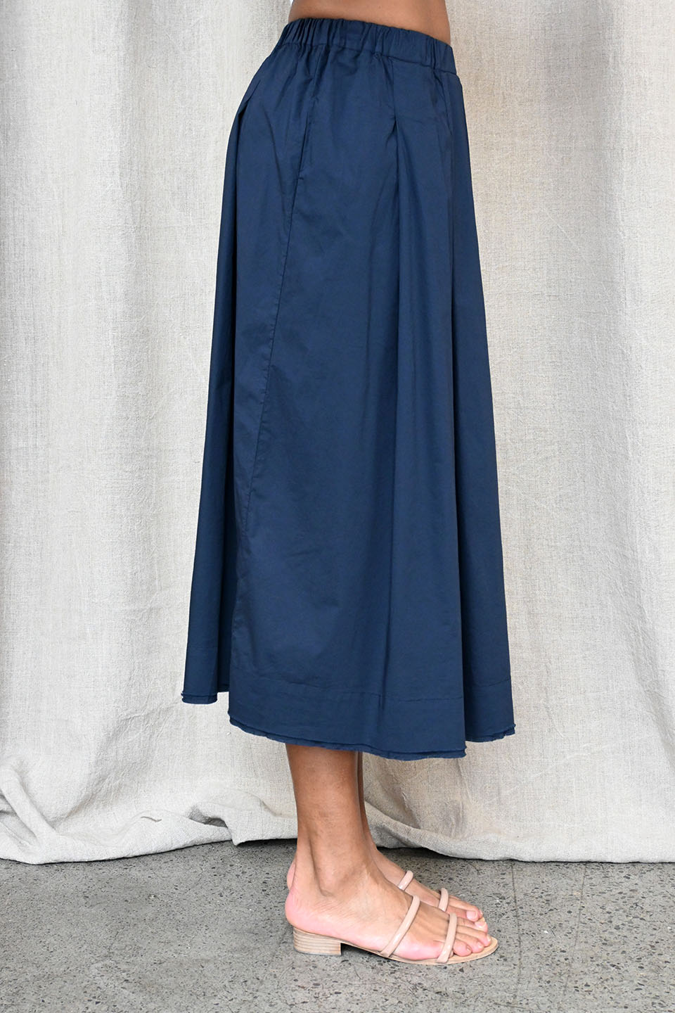 Pleated Cotton Navy Skirt