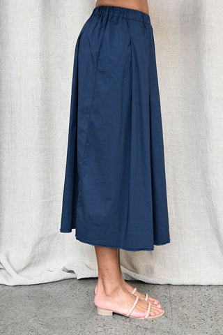 Pleated Cotton Navy Skirt