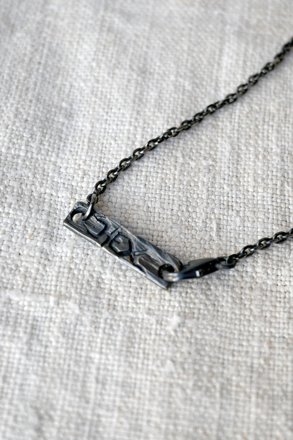 Rectangular Charm Necklace with Blue Sapphire Oxidized Silver
