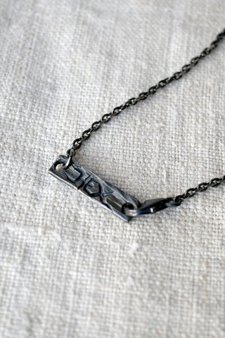 Rectangular Charm Necklace with Blue Sapphire Oxidized Silver