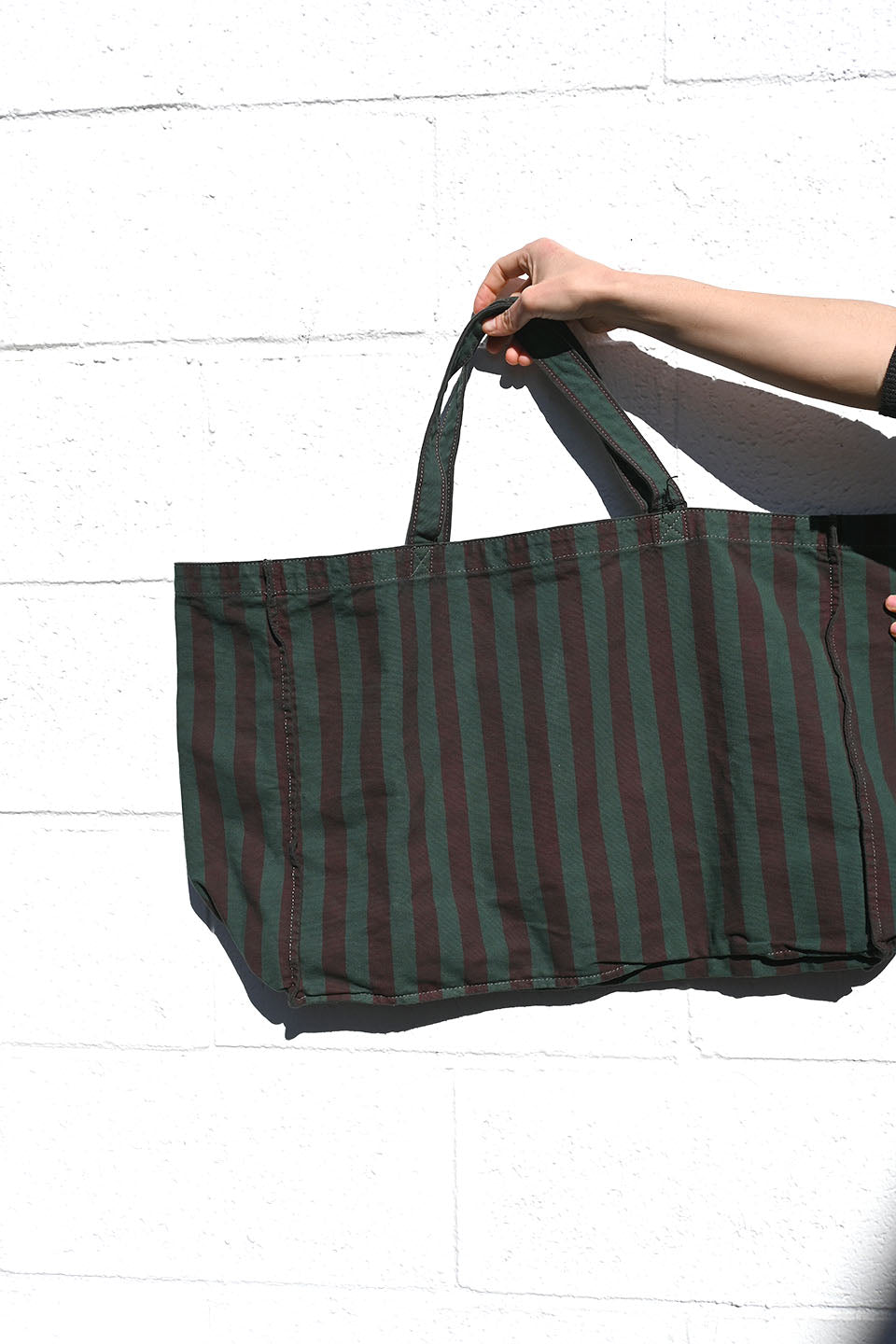 Striped Cotton Tote Bag Green/Brown