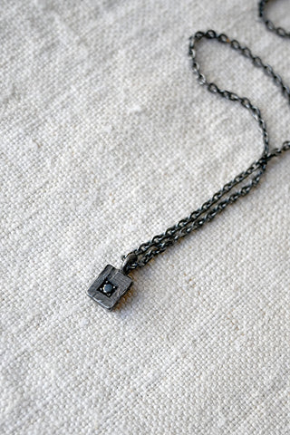 Rectangular Charm Necklace with Black Diamond Oxidized Silver