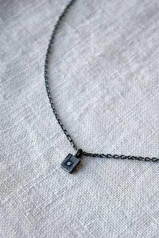 Rectangular Charm Necklace with Black Diamond Oxidized Silver