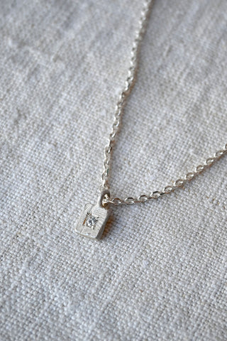 Rectangular Charm Necklace with White Diamond Acid Silver