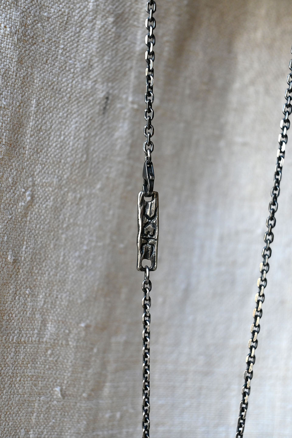 Long Portal Necklace in Oxidized Silver Green Tourmaline