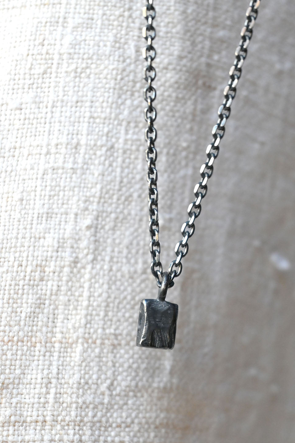 Rectangular Charm Necklace with Blue Sapphire Oxidized Silver