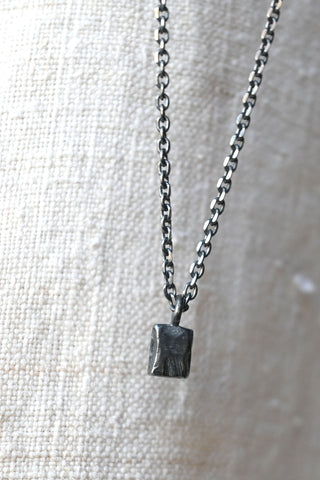 Rectangular Charm Necklace with Blue Sapphire Oxidized Silver