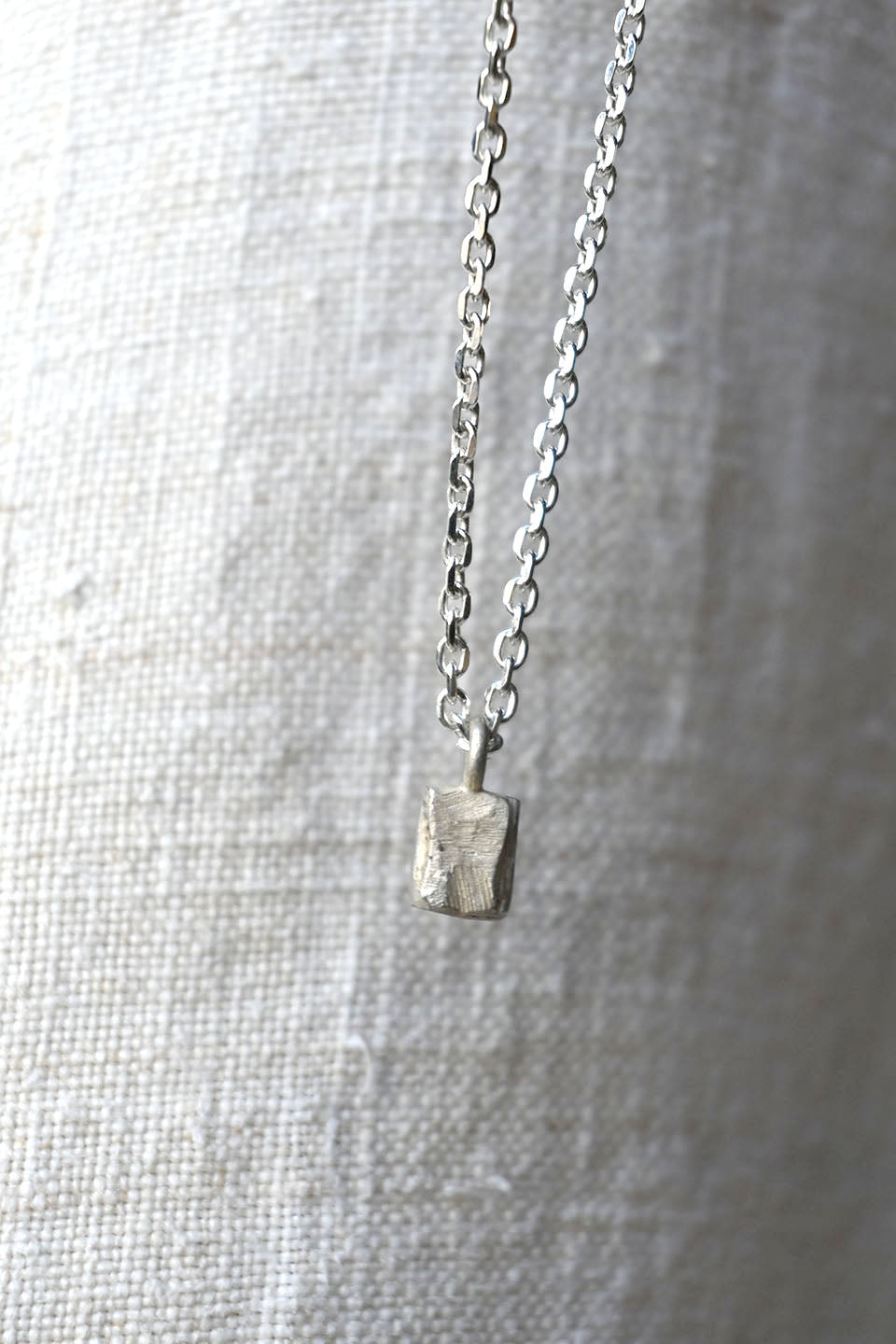 Rectangular Charm Necklace with White Diamond Acid Silver