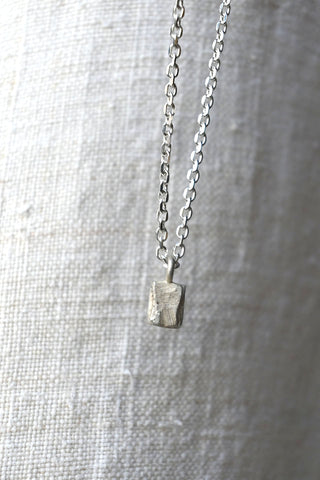 Rectangular Charm Necklace with White Diamond Acid Silver