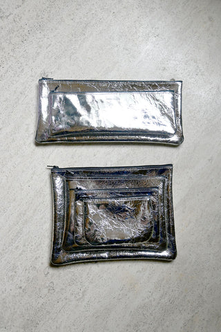 Zipper Pouches (Various Sizes) Metallic Silver