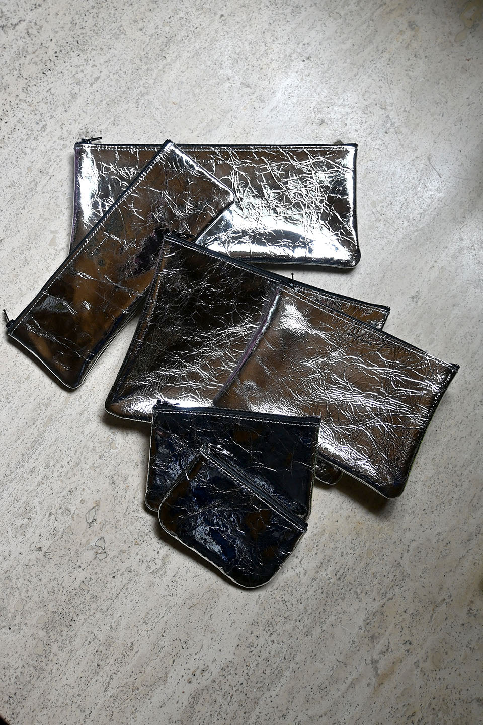 Zipper Pouches (Various Sizes) Metallic Silver