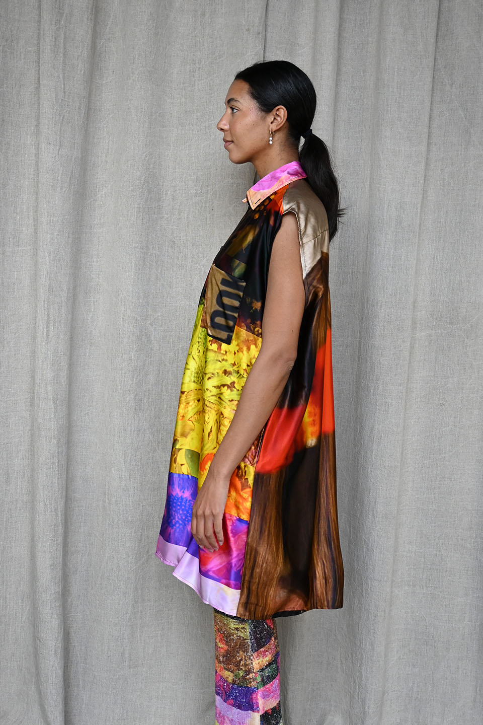Sleeveless Printed Shirt Dress