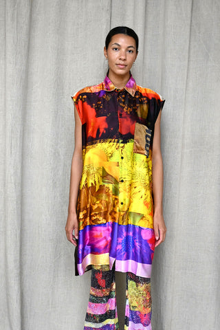 Sleeveless Printed Shirt Dress