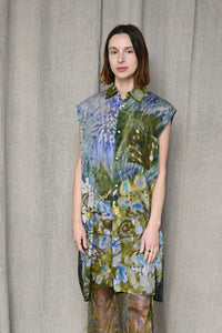 Sleeveless Printed Shirt Dress