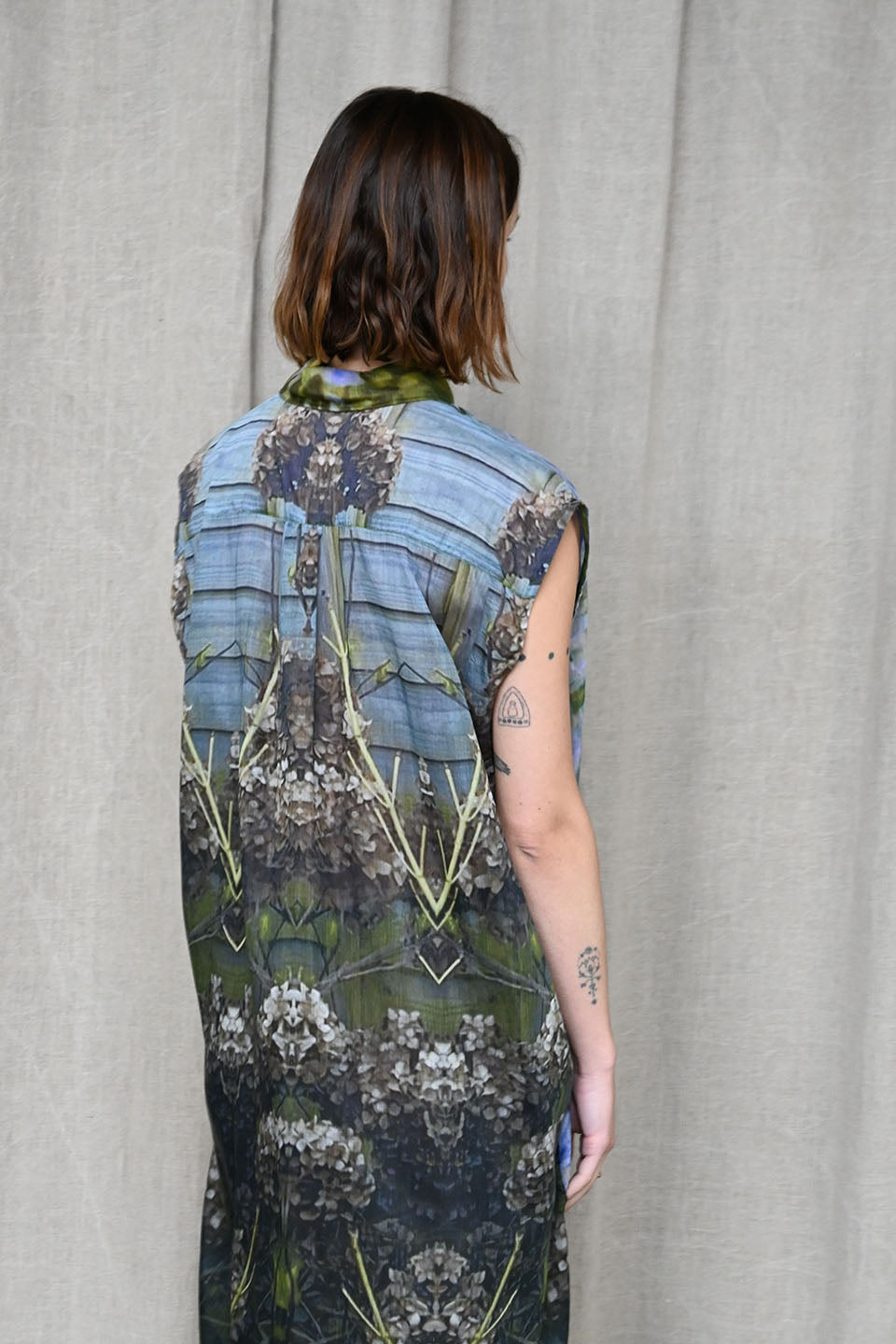 Sleeveless Printed Shirt Dress