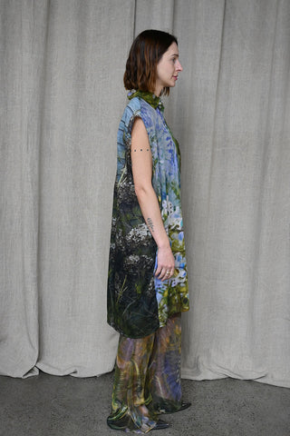 Sleeveless Printed Shirt Dress