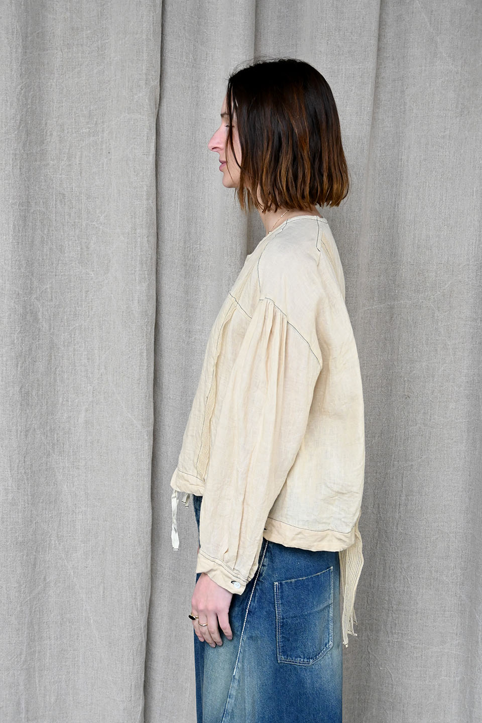 Washed Linen x Lace Stitch Blouse