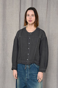 Washed Linen x Lace Stitch Blouse Charcoal