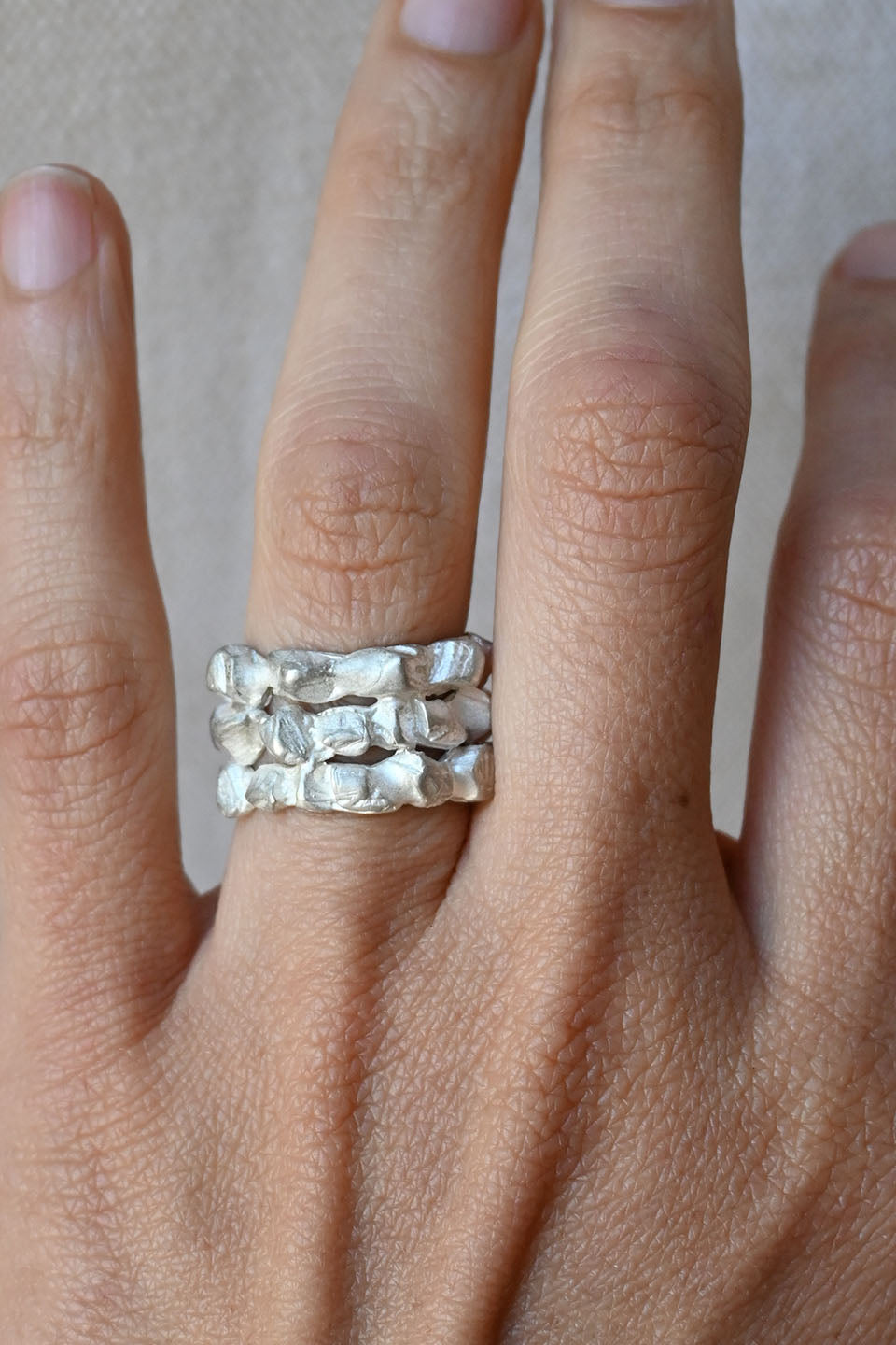 Triple Cromlech Ring Acid Silver