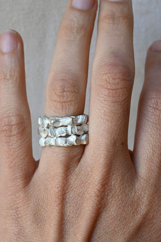 Triple Cromlech Ring Acid Silver