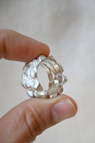 Triple Cromlech Ring Acid Silver