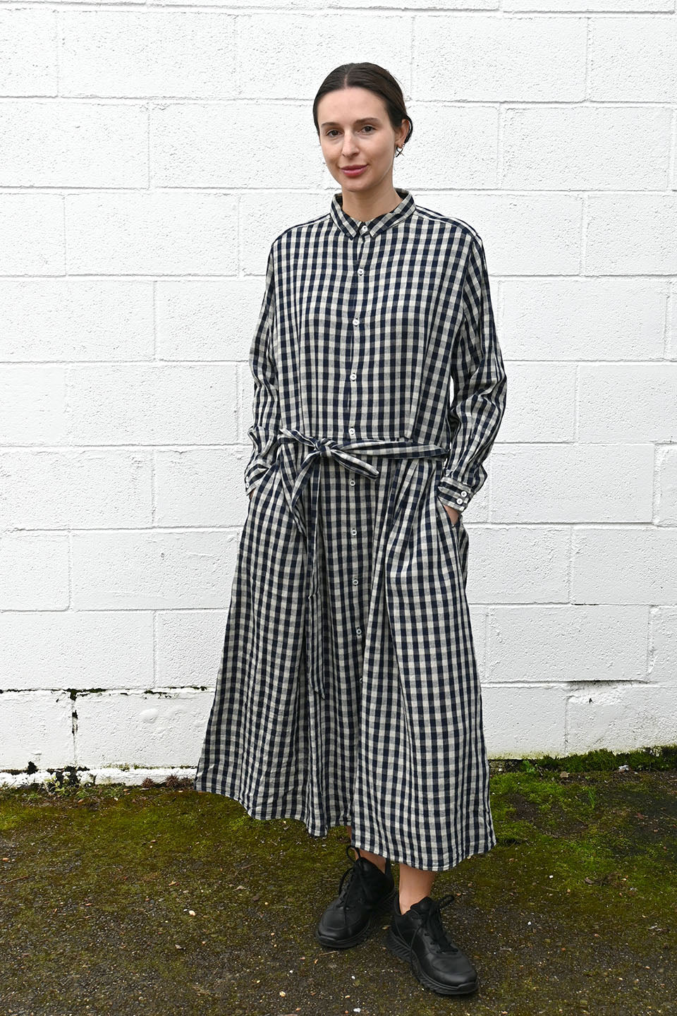 Gingham Shirt Dress Navy/Natural