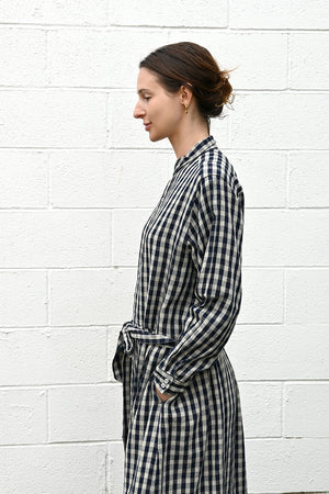 Gingham Shirt Dress Navy/Natural