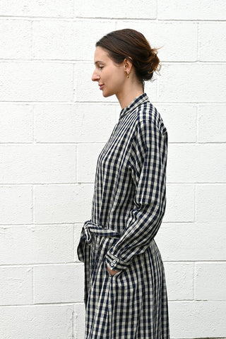Gingham Shirt Dress Navy/Natural